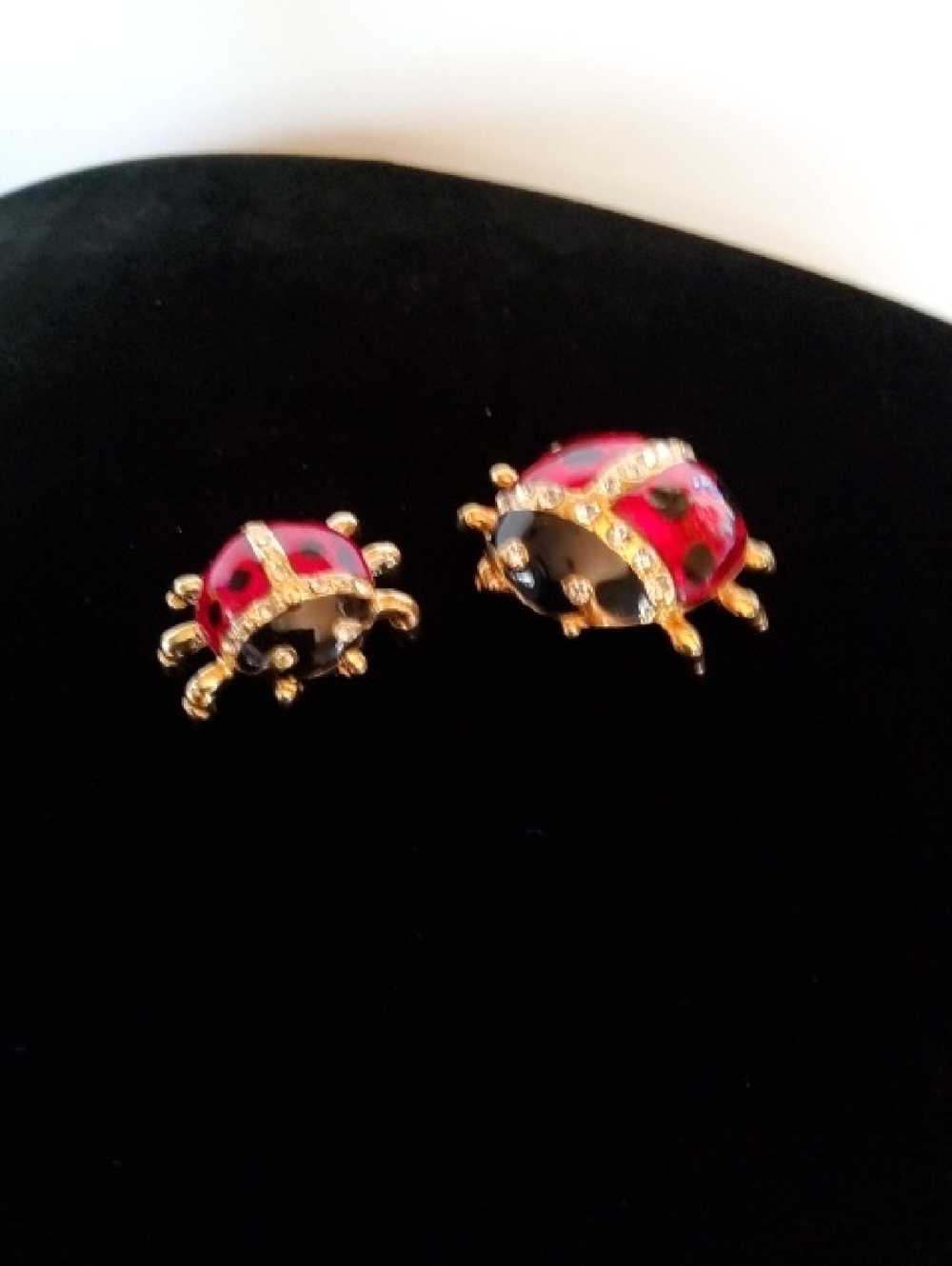 Ladybug Bundle Goldtone Red Enamel Rhinestones.